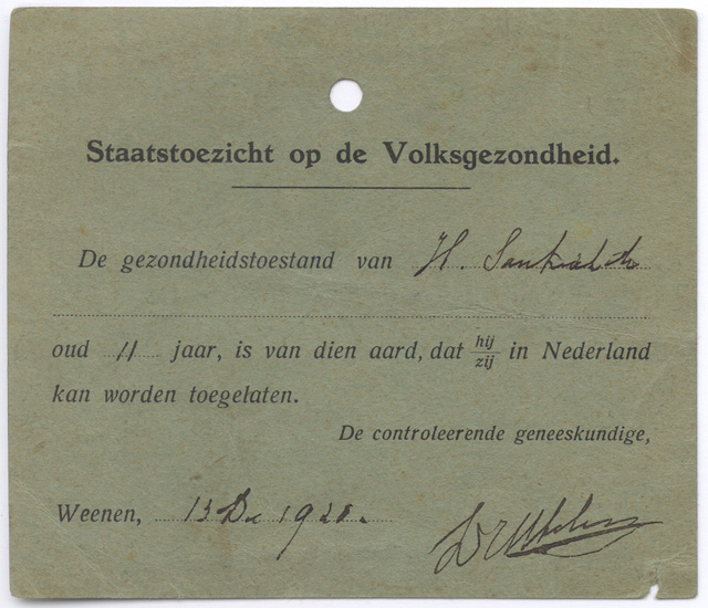 Medische verklaring 13 december 1920.